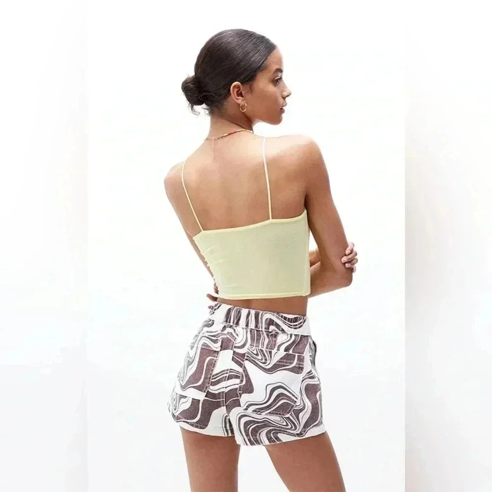 PacSun Mocha Swirl Elastic Waist Carpenter Shorts size S - Picture 3 of 7